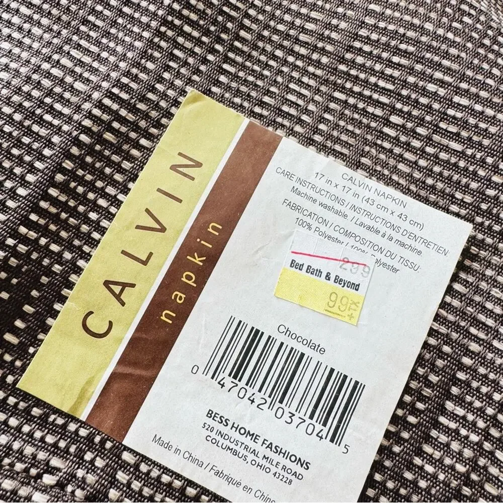 NEW VINTAGE CALVIN Chocolate Brown Tan Cream Stripe Print Placemat Napkin Set